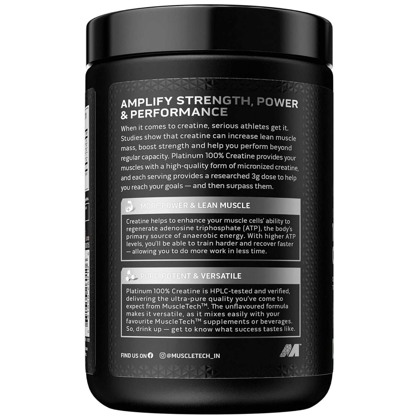 MuscleTech Platinum 100% Creatine Powder (Unflavoured - 250 Gram,83 Serves),Scientifically Researched to Build Muscle - Increase Muscle Power,Boost Strength & Enhance Performance,1 count,83 servings