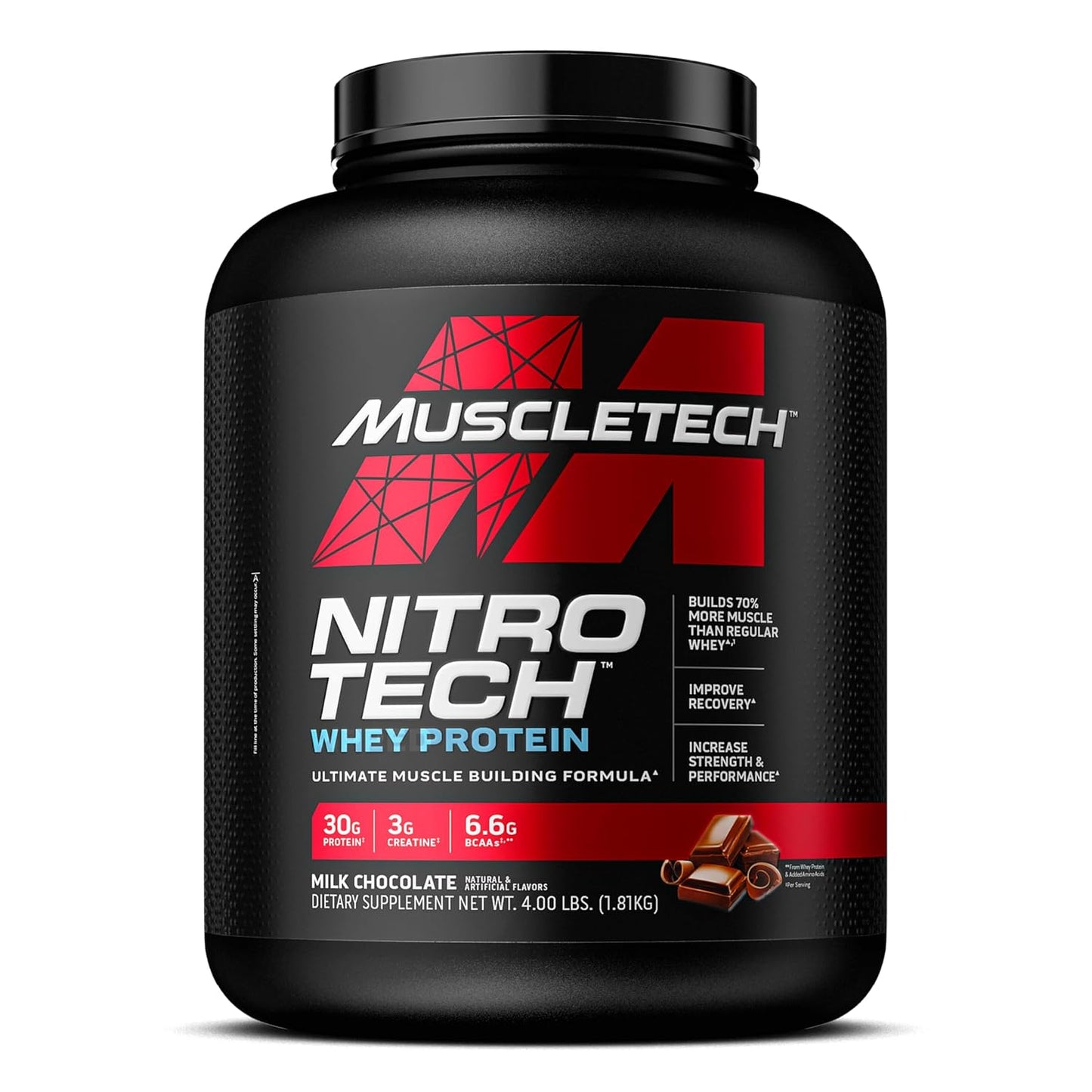 MuscleTech Performance Series Nitro Tech Whey Protein Powder (1.81kgs) With Whey Isolates & Peptides