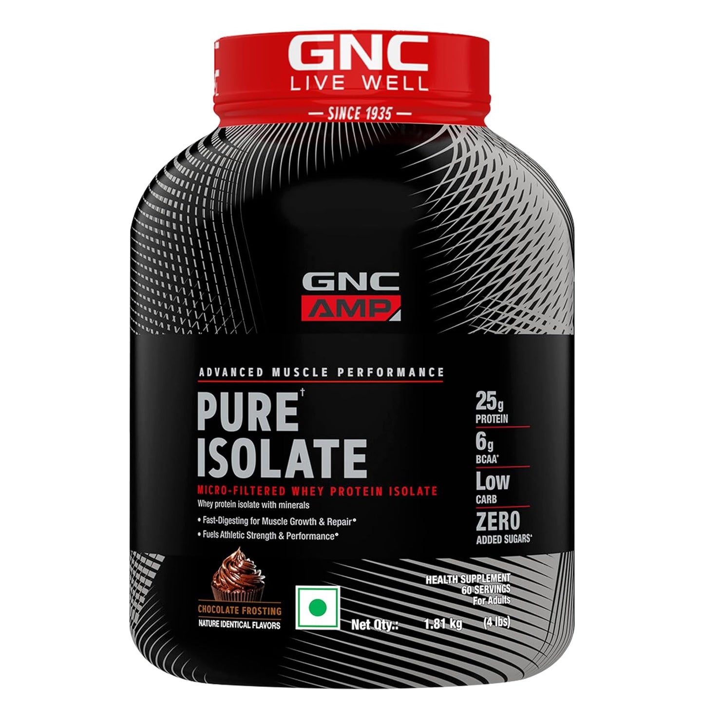 GNC AMP Pure Isolate Low Carb | Boosts Athletic Performance | Builds Lean Muscles | Speeds Up Recovery | Increases Strength | USA Formulated | 25g Protein | 6g BCAA | 4 lbs