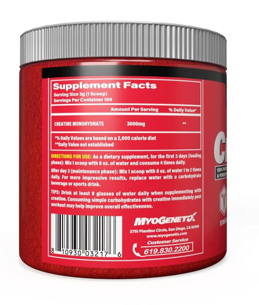 Myogenetix Creatine Monohydrate 300 Gms | 100 servings (Free Delivery) (Cash on Delivery available)