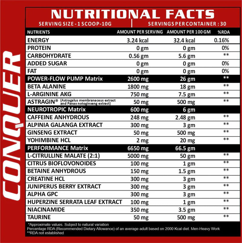 Ripped Up Nutrition Conquer Ultra Max pre 150 gms (15 servings) (Free Delivery) (Cash on Delivery available)