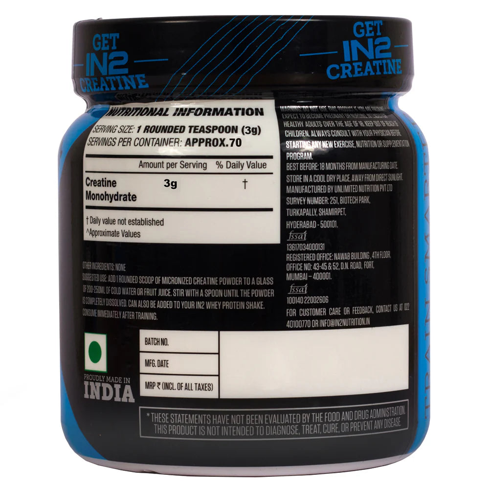 IN2 Creatine 50 Serving Monohydrate Powder -Creatine Powder Creatine (Flavoured) - 250g