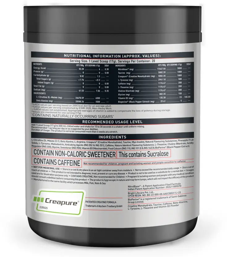 `MuscleBlaze Pre Workout WrathX with Creapure®️, Nitroblaze & BioPerine (20 Servings)
