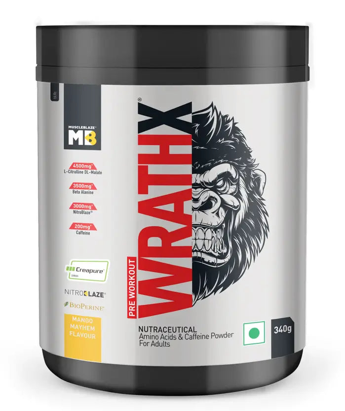 `MuscleBlaze Pre Workout WrathX with Creapure®️, Nitroblaze & BioPerine (20 Servings)