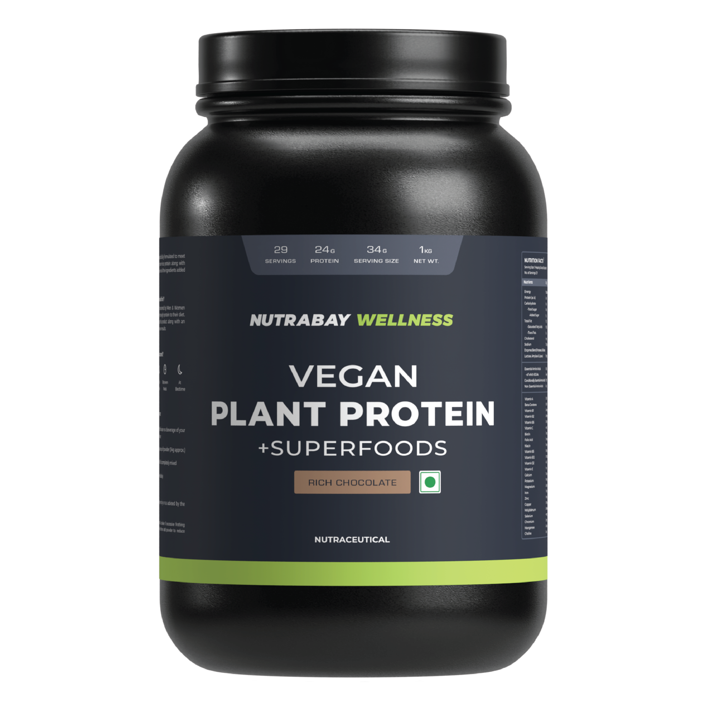 Nutrabay Wellness Vegan Plant Protein Powder + Superfoods - 1 Kg (2.2 Lb)