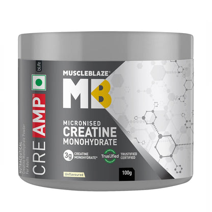 MuscleBlaze Micronised Creatine Monohydrate CreAMP Powder, Unflavoured | 33 servings Trustified Certified Creatine