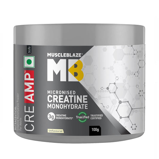 MuscleBlaze Micronised Creatine Monohydrate CreAMP Powder, Unflavoured | 33 servings Trustified Certified Creatine