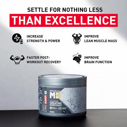 MuscleBlaze Micronised Creatine Monohydrate CreAMP Powder, Unflavoured | 33 servings Trustified Certified Creatine
