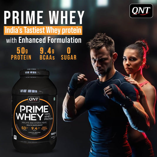 QNT Prime Whey Protein Powder | Triple Blend of Whey Isolate, Concentrate & Hydrolysate | 25g Protein, 5.8g BCAA per Scoop | Best Whey Protein Powder for Men & Women