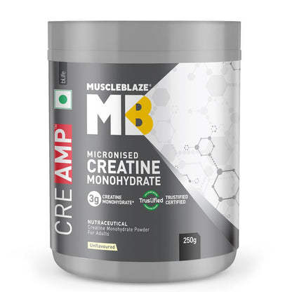 MuscleBlaze Micronised Creatine Monohydrate CreAMP Powder, Unflavoured | 33 servings Trustified Certified Creatine