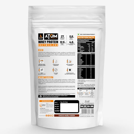 AS-IT-IS Nutrition ATOM Whey Protein 1kg | 27g protein | Isolate & Concentrate | USA Labdoor Certified | With Digestive Enzymes for better absorption