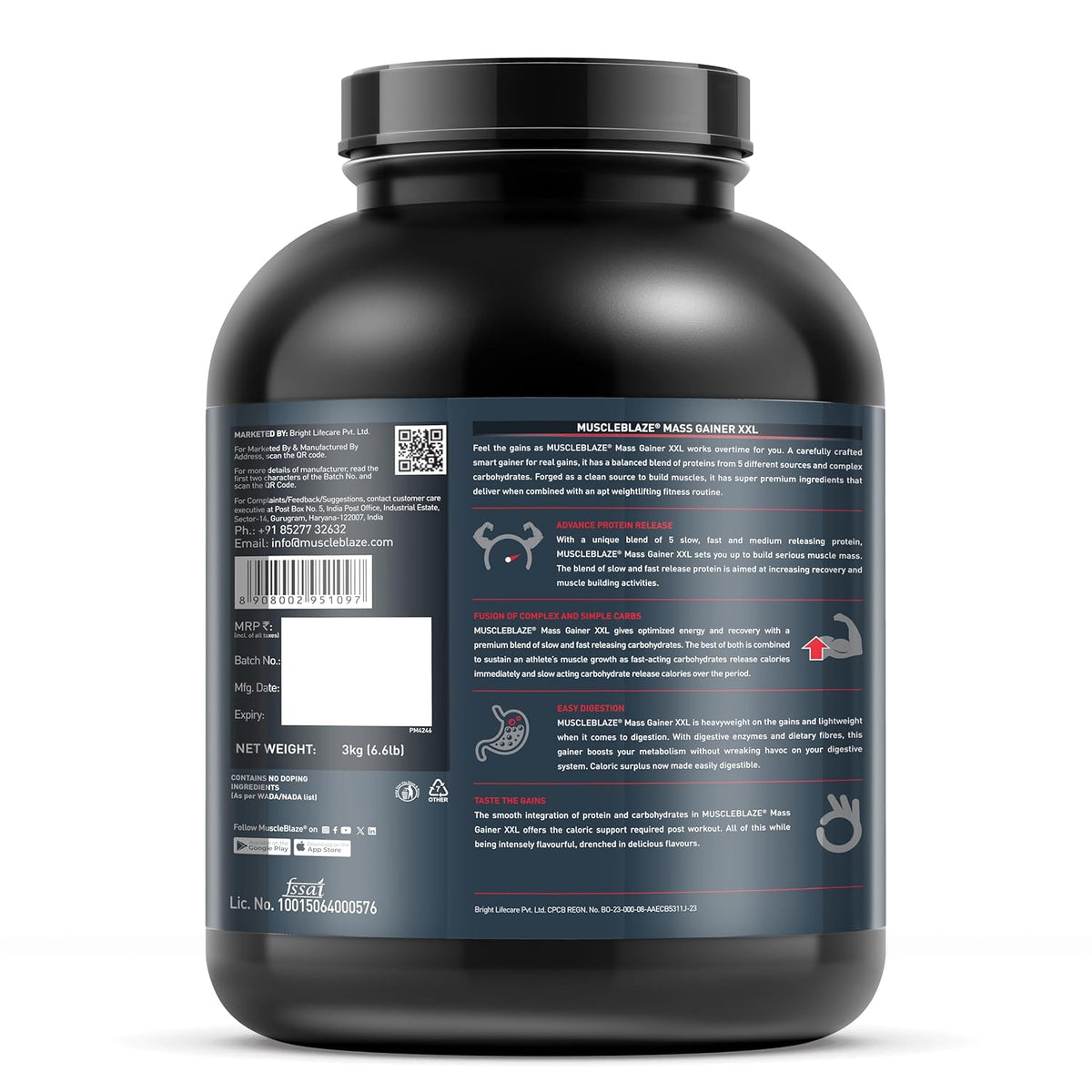 MuscleBlaze XXL Gainer 3kg (Free Delivery)
