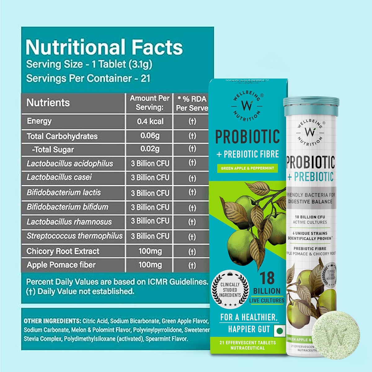 WELLBEING Pre-Probiotics Efferfescent Tablets | Healthy Gut (Free Delivery)