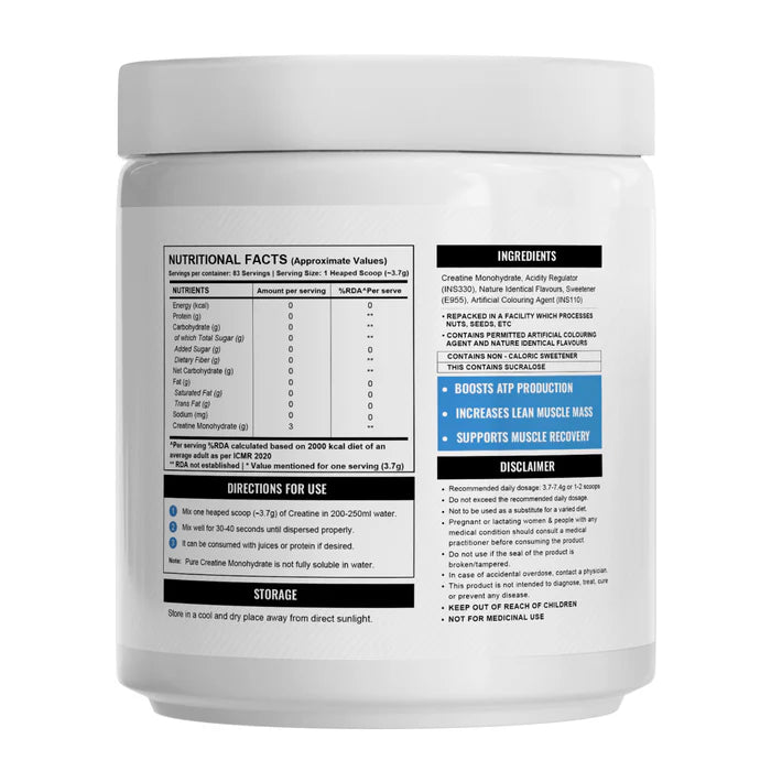Wellcore - Pure Micronised Creatine Monohydrate Flavoured | 307 Gms | 83 Servings (Free Delivery) (Cash on Delivery available)