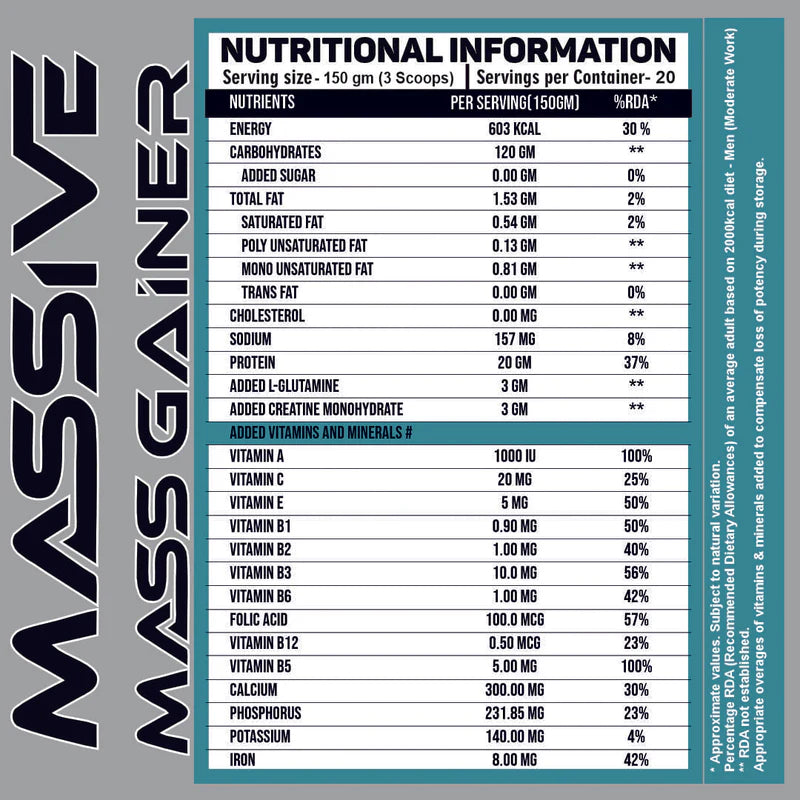 Ripped Up Nutrition Massive Mass Gainer 3kg (Free Delivery) (Cash on Delivery available)