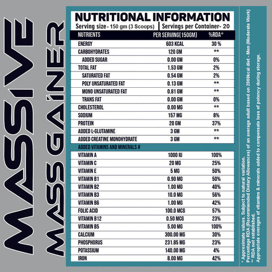 Ripped Up Nutrition Massive Mass Gainer 3kg