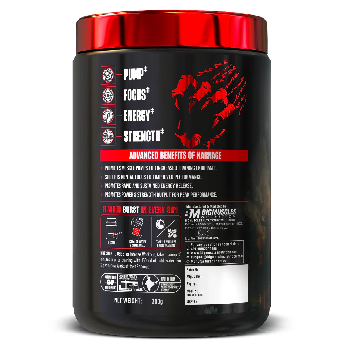 Big Muscle Karnage Red Pre Workout 60 servings (Free Delivery)