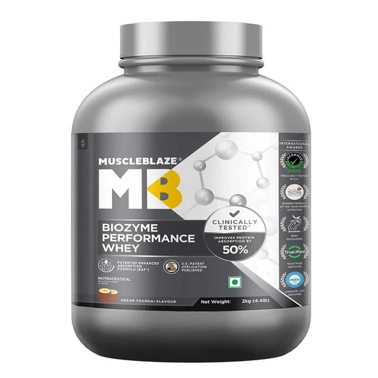 MuscleBlaze Bioenzyme Performance Whey 2kgs | With BioEnzymes | Clinically Tested 50% Higher Protein Absorption | 25g Protein
